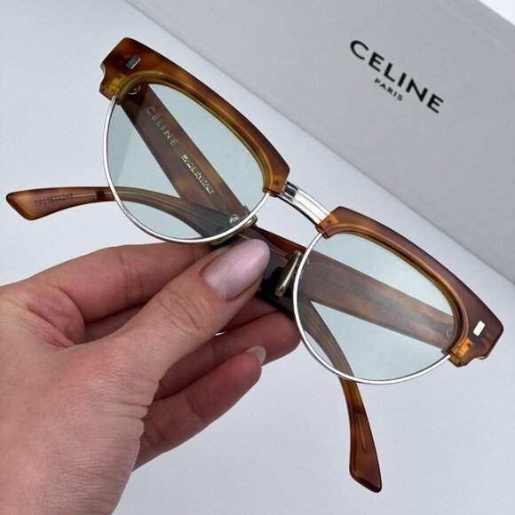 Celine CL40059U 18N BRAND NEW Sunglasses Rhodium Havana Green Women Cat Eye - Picture 1 of 11